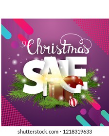 Christmas modern sale banner with gifts and Santa Claus hat