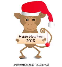 Christmas monkey. Greeting card happy new year.