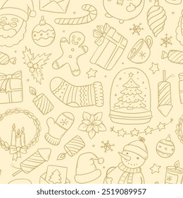 Natal monocromático padrão sem costura com rabiscos para papel de parede, scrapbooking, papelaria, papel de embalagem, embalagem, impressões têxteis, etc. EPS 10