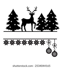 Christmas monogram with a cut with a deer and Christmas trees