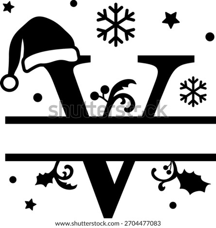 Christmas monogram EPS, Christmas name letter V, Christmas split monogram, Christmas alphabet Letter silhouette, Cricut cutting-ready file.
