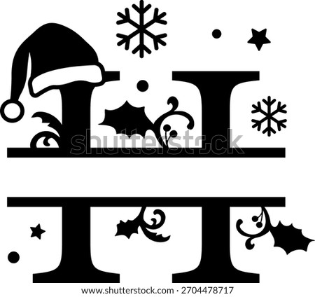 Christmas monogram EPS, Christmas name letter H, Christmas split monogram, Christmas alphabet Letter silhouette, Cricut cutting-ready file.