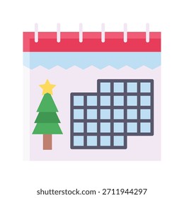 Christmas Month Calendar Date Vector Illustration, Flat Style Icon
