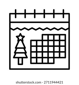Christmas Month Calendar Date Vector Illustration, Line Style Icon