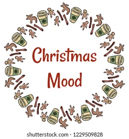 Christmas mood cookies and coffee wreath