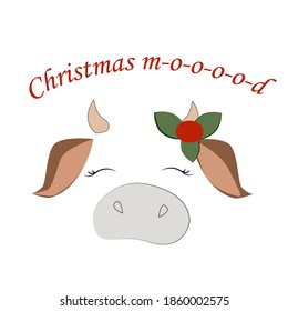 Christmas mood - phrase. Vector. lettering design. posrcard ispiration. Symbol 2021, cow