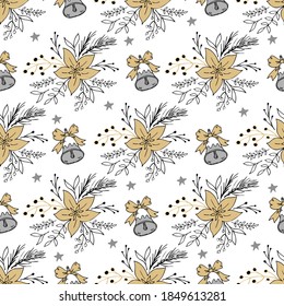 Christmas mood seamless pattern isolated on white background. Perfect for Christmas decoration. Doodle style elements. 