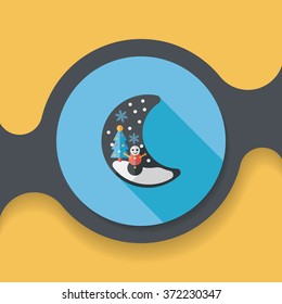 Christmas moon flat icon with lond shadow