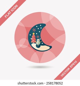 Christmas moon flat icon with long shadow, eps10