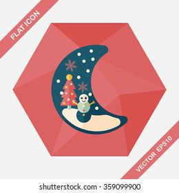 Christmas moon flat icon with long shadow, eps10