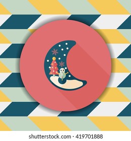 Christmas moon flat icon with long shadow, eps10