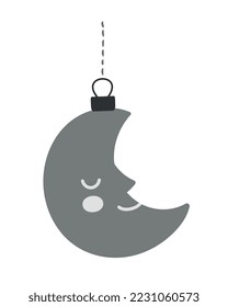 Christmas moon icon. Symbol of fantasy and imagination. Sticker for social media and messengers. Minimalistic logo for company and organization. Tenderness and dream. Cartoon flat vector illustration