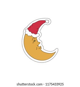 Christmas moon. Sticker for the New Year. Vector illustration.