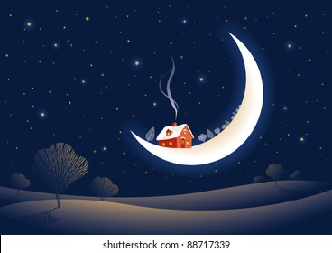 Christmas moonlit night. Vector