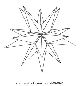 Christmas Moravian star, paper lantern - hand drawn black and white vector illustration.