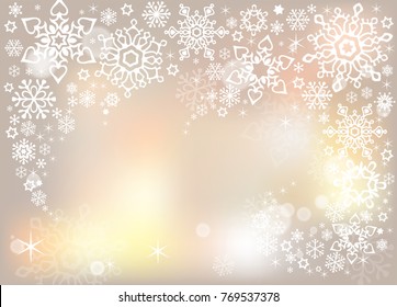 Christmas morning, light gentle magic snowflakes graphic vector background in sunrise color.