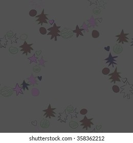 Christmas motifs, stars, balls, spruce,spots,wreath , seamless pattern. Hand drawn.