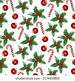 Christmas motives holly seamless repeat pattern illustration holiday design