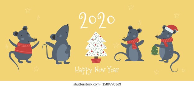 Christmas mouse, cheese hat scarf gift heart bow.