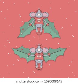 Christmas mouse flies using holly wings