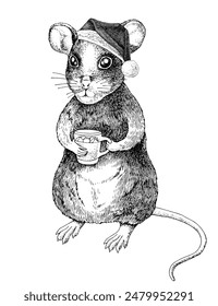 Christmas mouse in holiday hat