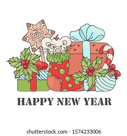 CHRISTMAS MOUSE Merry Christmas Cartoon Vector Illustration Set