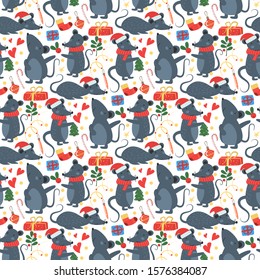 Christmas mouse seamless pattern winter vector.