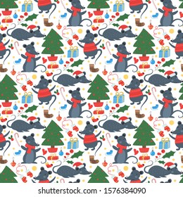 Christmas mouse seamless pattern winter vector.