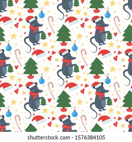 Christmas mouse seamless pattern winter vector.
