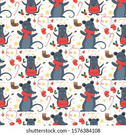 Christmas mouse seamless pattern winter vector.