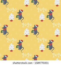 Christmas mouse seamless pattern winter vector.