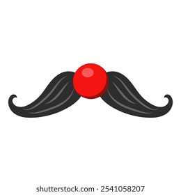 Christmas moustache with red nose in flat design. Holiday mask at carnival. Vector illustration isolated.