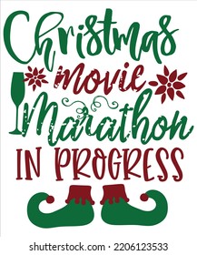 Christmas Movie Marathon In Progress, Merry Christmas shirts, mugs, signs lettering with antler vector illustration for Christmas hand lettered, svg, Christmas Clipart Silhouette 