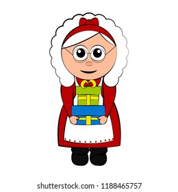 Christmas Mrs. Claus character holding a present