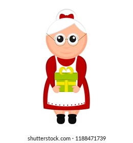 Christmas Mrs. Claus character holding a present