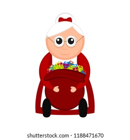 Christmas Mrs. Claus holding a christmas bag