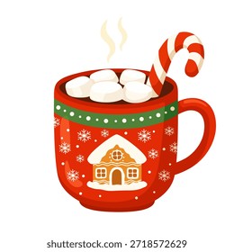 Taza de las Navidades con el bastón de caramelo