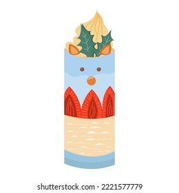 Christmas mug of coffee with cream. Winter hot drinks. Christmas beverage with strawberry. Coffee mug. Mug with deer. Hot chocolate. For restaurant, bar, menu. Vector illustration