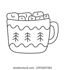 Christmas mug in doodle style. Hand drawn. Isolated on a white background.