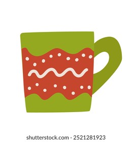 Christmas Mug With Drink Vector Illustration.
