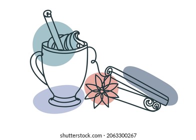 Christmas mug in a hand drawn linear style.