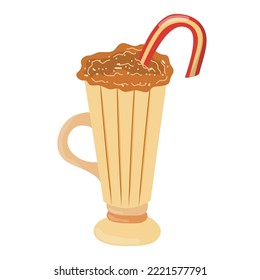 Christmas mug of hot chocolate with candy. Winter hot drinks. Christmas beverage. Coffee mug. For restaurant, bar, menu. Vector illustration