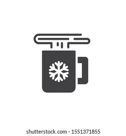 Christmas mug with hot drink vector icon. filled flat sign for mobile concept and web design. Hot drink cup with snowflake glyph icon. Symbol, logo illustration. Vector graphics
