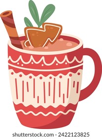 Christmas Mug With Hot Drink Vector Illustration