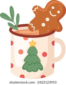 Christmas Mug With Hot Drink Vector Illustration