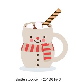 Christmas mug in the shape of a snowman. Merry Christmas inspiration. Vector illustration, flat design