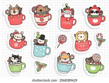 Christmas mug sticker sheet, Christmas animal sticker 