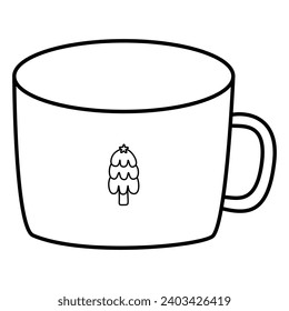 Christmas mug with Christmas tree icon. Outline. Vector and illustration.