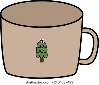 Christmas mug with Christmas tree. Vector and illustration.