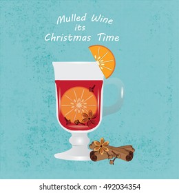 Christmas mulled wine booklet on blue grunge background advertising hot drinks for cafes restaurants and markets